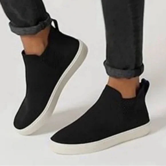 Rothy's Black Chelsea High Top Sneaker Boots Pull On Comfort Women Sz. W7.5 - Picture 1 of 13